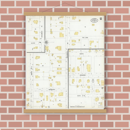 Old map wall art mockup — magnetic wood frame on brick wall — Sanborn Fire Insurance Map from Ocala, Marion County, Florida (1901), Sheet #0002