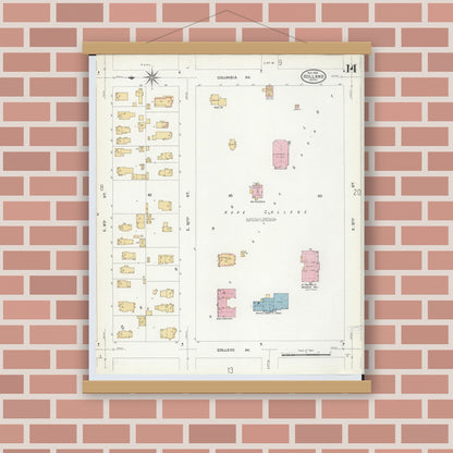 Old map wall art mockup — magnetic wood frame on brick wall — Sanborn Fire Insurance Map from Holland, Ottawa County, Michigan (1908), Sheet #0014