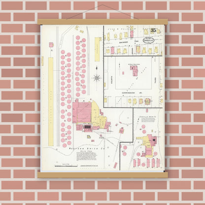 Old map wall art mockup — magnetic wood frame on brick wall — Sanborn Fire Insurance Map from Danville, Vermilion County, Illinois (1909), Sheet #0035