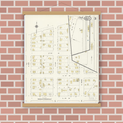Old map wall art mockup — magnetic wood frame on brick wall — Sanborn Fire Insurance Map from Fairmont, Martin County, Minnesota (1911), Sheet #0003