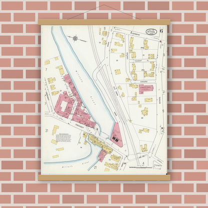 Old map wall art mockup — magnetic wood frame on brick wall — Sanborn Fire Insurance Map from Athol, Worcester County, Massachusetts (1917), Sheet #0006