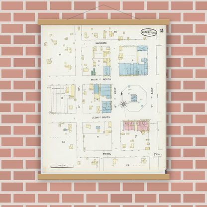 Old map wall art mockup — magnetic wood frame on brick wall — Sanborn Fire Insurance Map from Gatesville, Coryell County, Texas (1891), Sheet #0002