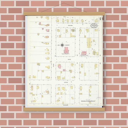 Old map wall art mockup — magnetic wood frame on brick wall — Sanborn Fire Insurance Map from Davison, Genesee County, Michigan (1910), Sheet #0002