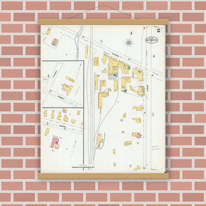 Old map wall art mockup — magnetic wood frame on brick wall — Sanborn Fire Insurance Map from Sherburne, Chenango County, New York (1900), Sheet #0002