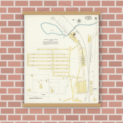 Old map wall art mockup — magnetic wood frame on brick wall — Sanborn Fire Insurance Map from Gilmer, Upshur County, Texas (1907), Sheet #0006