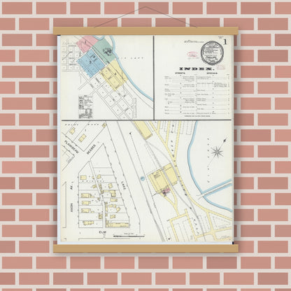 Old map wall art mockup — magnetic wood frame on brick wall — Sanborn Fire Insurance Map from Phillips, Price County, Wisconsin (1893) - Complete Map Set