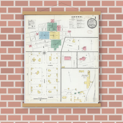 Old map wall art mockup — magnetic wood frame on brick wall — Sanborn Fire Insurance Map from Assumption, Christian County, Illinois (1899) - Complete Map Set