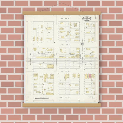 Old map wall art mockup — magnetic wood frame on brick wall — Sanborn Fire Insurance Map from Grand Rapids, Itasca County, Minnesota (1913), Sheet #0004