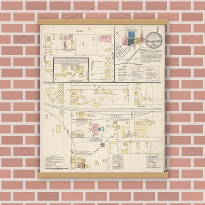 Old map wall art mockup — magnetic wood frame on brick wall — Sanborn Fire Insurance Map from Mechanicsburg, Champaign County, Ohio (1921) - Complete Map Set