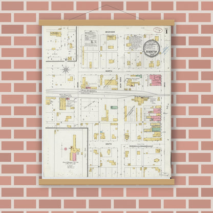 Old map wall art mockup — magnetic wood frame on brick wall — Sanborn Fire Insurance Map from Remington, Jasper County, Indiana (1899) - Complete Map Set
