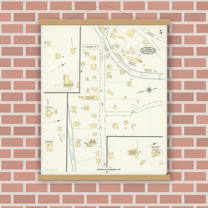 Old map wall art mockup — magnetic wood frame on brick wall — Sanborn Fire Insurance Map from Fleischmanns, Delaware County, New York (1912), Sheet #0005