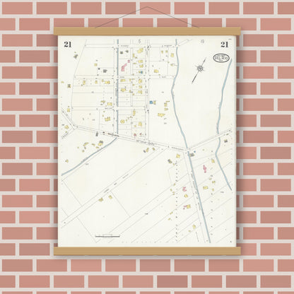 Old map wall art mockup — magnetic wood frame on brick wall — Sanborn Fire Insurance Map from Del Rio, Val Verde County, Texas (1930), Sheet #0021