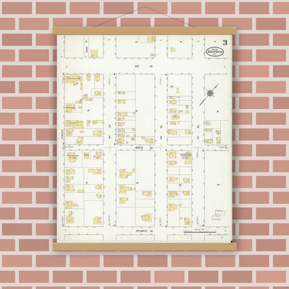 Old map wall art mockup — magnetic wood frame on brick wall — Sanborn Fire Insurance Map from Beach Haven, Ocean County, New Jersey (1911), Sheet #0003