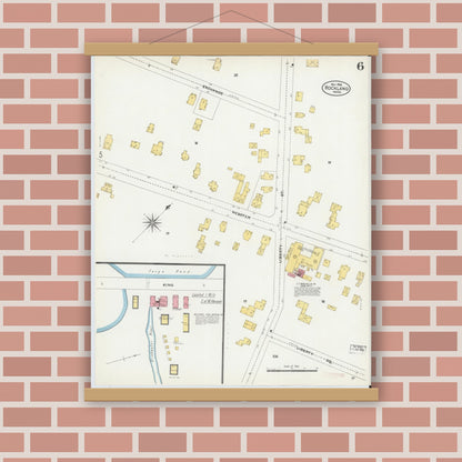 Old map wall art mockup — magnetic wood frame on brick wall — Sanborn Fire Insurance Map from Rockland, Plymouth County, Massachusetts (1906), Sheet #0006