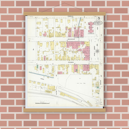 Old map wall art mockup — magnetic wood frame on brick wall — Sanborn Fire Insurance Map from Nelsonville, Athens County, Ohio (1907), Sheet #0005