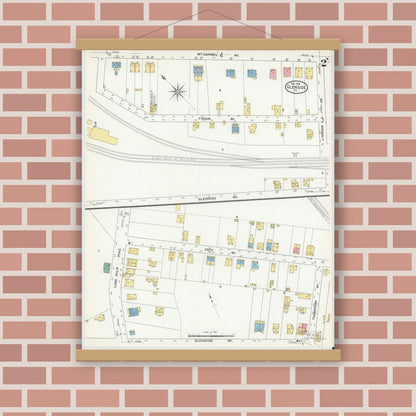 Old map wall art mockup — magnetic wood frame on brick wall — Sanborn Fire Insurance Map from Glenside, Montgomery County, Pennsylvania (1909), Sheet #0002