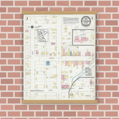 Old map wall art mockup — magnetic wood frame on brick wall — Sanborn Fire Insurance Map from Pelican Rapids, Otter Tail County, Minnesota (1924) - Complete Map Set