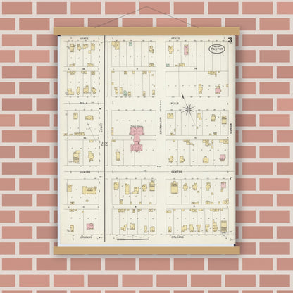 Old map wall art mockup — magnetic wood frame on brick wall — Sanborn Fire Insurance Map from Paxton, Ford County, Illinois (1897), Sheet #0003
