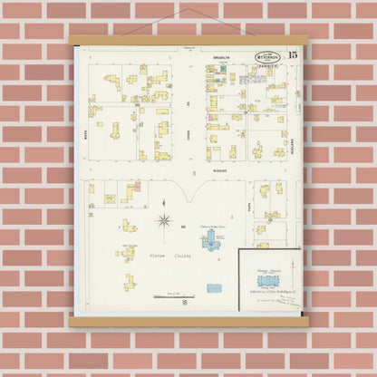 Old map wall art mockup — magnetic wood frame on brick wall — Sanborn Fire Insurance Map from Mount Vernon, Knox County, Ohio (1897), Sheet #0015