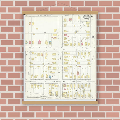 Old map wall art mockup — magnetic wood frame on brick wall — Sanborn Fire Insurance Map from Port Clinton, Ottawa County, Ohio (1916), Sheet #0005