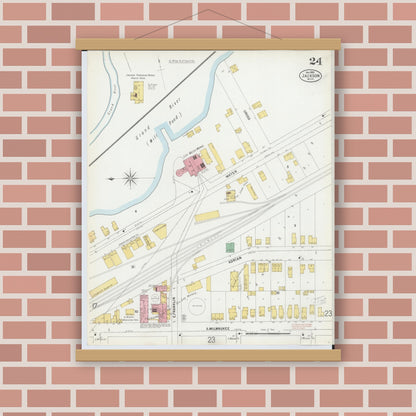 Old map wall art mockup — magnetic wood frame on brick wall — Sanborn Fire Insurance Map from Jackson, Jackson County, Michigan (1899), Sheet #0024