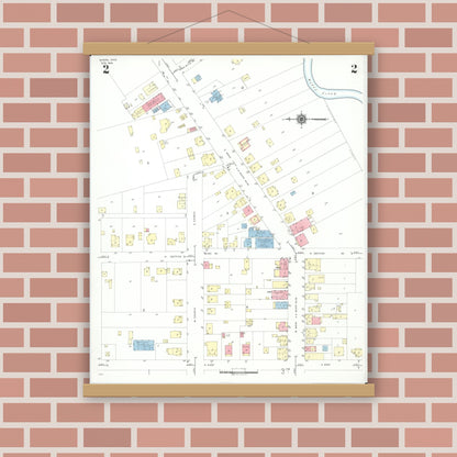 Old map wall art mockup — magnetic wood frame on brick wall — Sanborn Fire Insurance Map from Mason, Warren County, Ohio (1946), Sheet #0002