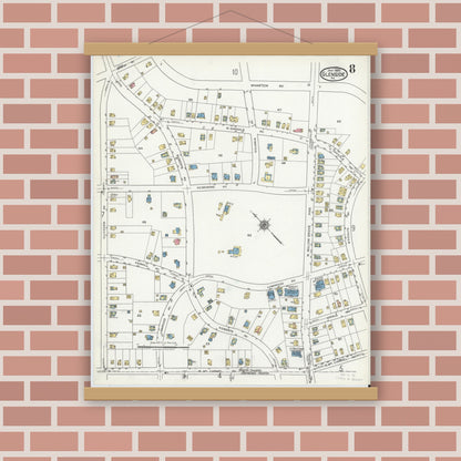 Old map wall art mockup — magnetic wood frame on brick wall — Sanborn Fire Insurance Map from Glenside, Montgomery County, Pennsylvania (1920), Sheet #0008