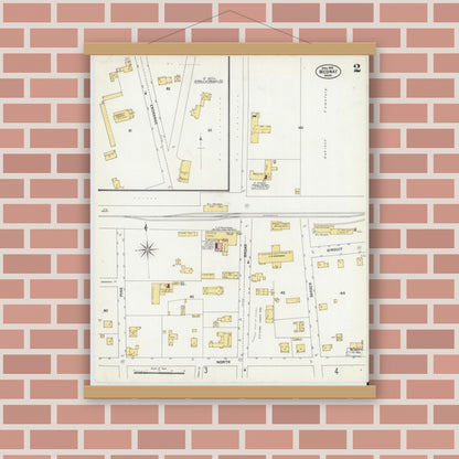 Old map wall art mockup — magnetic wood frame on brick wall — Sanborn Fire Insurance Map from Medway, Norfolk County, Massachusetts (1903), Sheet #0002