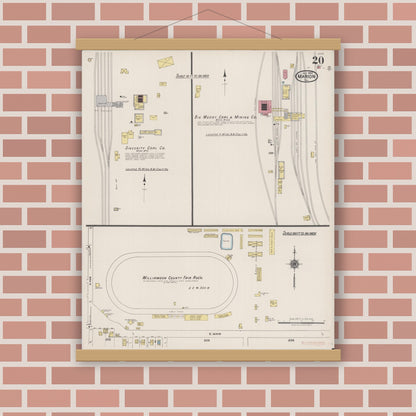 Old map wall art mockup — magnetic wood frame on brick wall — Sanborn Fire Insurance Map from Marion, Williamson County, Illinois (1922), Sheet #0020