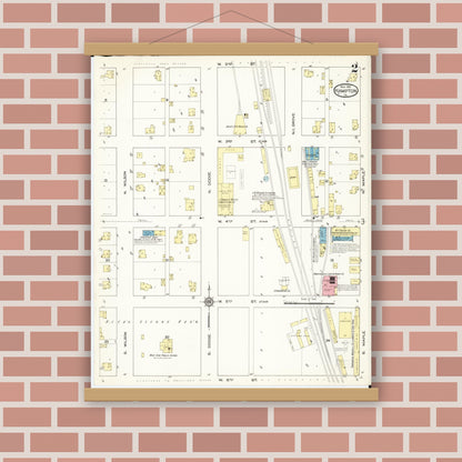 Old map wall art mockup — magnetic wood frame on brick wall — Sanborn Fire Insurance Map from Hampton, Franklin County, Iowa (1913), Sheet #0002