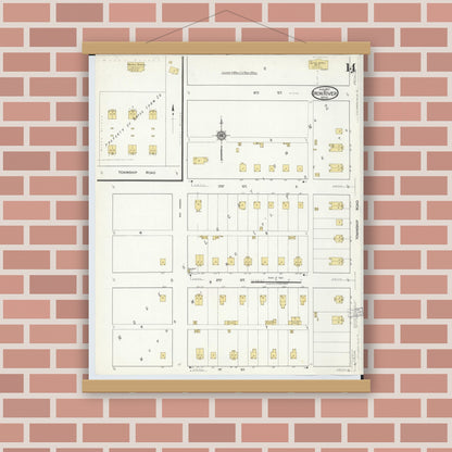 Old map wall art mockup — magnetic wood frame on brick wall — Sanborn Fire Insurance Map from Iron River, Iron County, Michigan (1917), Sheet #0014