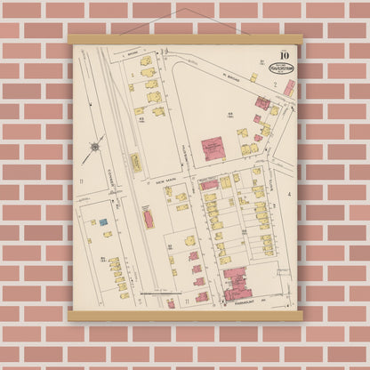 Old map wall art mockup — magnetic wood frame on brick wall — Sanborn Fire Insurance Map from Haverstraw, Rockland County, New York (1921), Sheet #0010