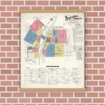 Old map wall art mockup — magnetic wood frame on brick wall — Sanborn Fire Insurance Map from Royersford, Montgomery County, Pennsylvania (1921) - Complete Map Set