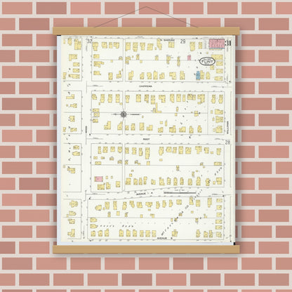 Old map wall art mockup — magnetic wood frame on brick wall — Sanborn Fire Insurance Map from Flint, Genesee County, Michigan (1909), Sheet #0031