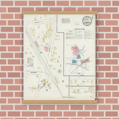 Old map wall art mockup — magnetic wood frame on brick wall — Sanborn Fire Insurance Map from Randolph, Cattaraugus County, New York (1891) - Complete Map Set