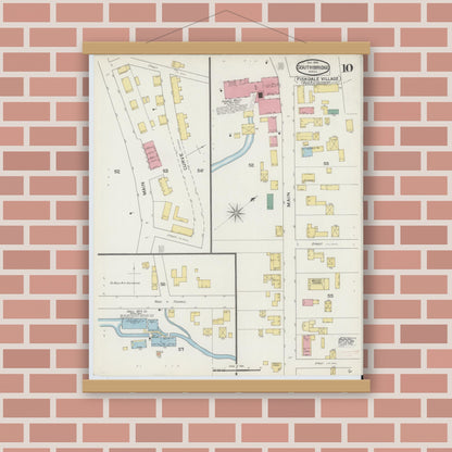 Old map wall art mockup — magnetic wood frame on brick wall — Sanborn Fire Insurance Map from Southbridge, Worcester County, Massachusetts (1894), Sheet #0010