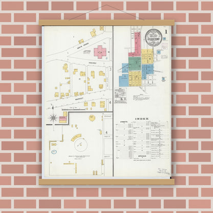Old map wall art mockup — magnetic wood frame on brick wall — Sanborn Fire Insurance Map from Georgetown, Brown County, Ohio (1904), Sheet #0001