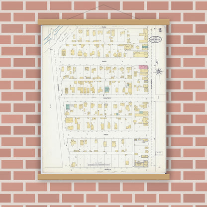 Old map wall art mockup — magnetic wood frame on brick wall — Sanborn Fire Insurance Map from Prentice, Price County, Wisconsin (1906), Sheet #0002