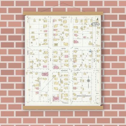 Old map wall art mockup — magnetic wood frame on brick wall — Sanborn Fire Insurance Map from Mount Carroll, Carroll County, Illinois (1912), Sheet #0004