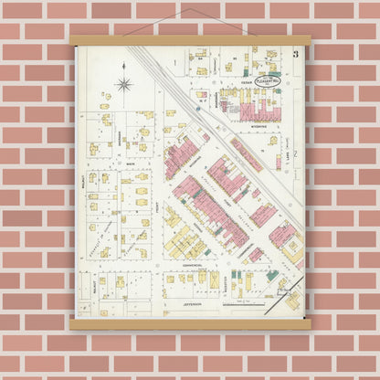 Old map wall art mockup — magnetic wood frame on brick wall — Sanborn Fire Insurance Map from Pleasant Hill, Cass County, Missouri (1906), Sheet #0003