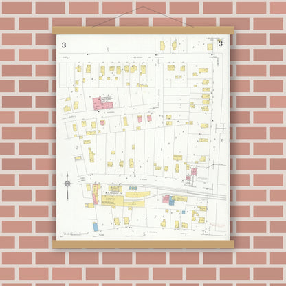 Old map wall art mockup — magnetic wood frame on brick wall — Sanborn Fire Insurance Map from Libertyville, Lake County, Illinois (1933), Sheet #0003