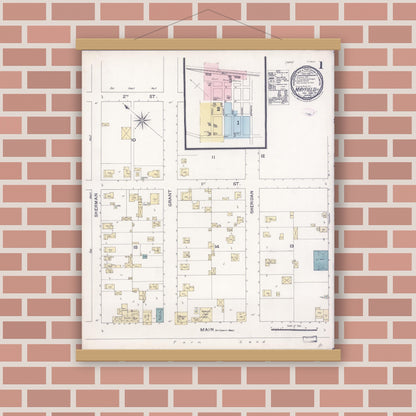 Old map wall art mockup — magnetic wood frame on brick wall — Sanborn Fire Insurance Map from Mayfield, Santa Clara County, California (1888) - Complete Map Set