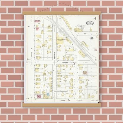 Old map wall art mockup — magnetic wood frame on brick wall — Sanborn Fire Insurance Map from Charlotte, Eaton County, Michigan (1911), Sheet #0004