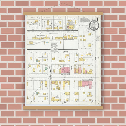 Old map wall art mockup — magnetic wood frame on brick wall — Sanborn Fire Insurance Map from Cass City, Tuscola County, Michigan (1900) - Complete Map Set