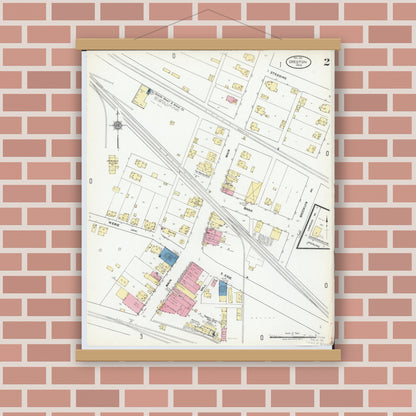 Old map wall art mockup — magnetic wood frame on brick wall — Sanborn Fire Insurance Map from Creston, Wayne County, Ohio (1921), Sheet #0002
