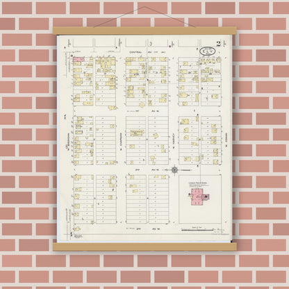 Old map wall art mockup — magnetic wood frame on brick wall — Sanborn Fire Insurance Map from Ely, Saint Louis County, Minnesota (1914), Sheet #0002