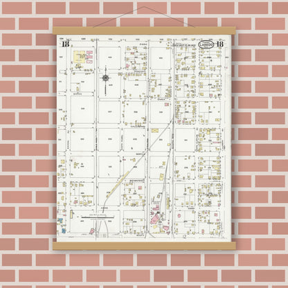 Old map wall art mockup — magnetic wood frame on brick wall — Sanborn Fire Insurance Map from Laredo, Webb County, Texas (1925), Sheet #0018
