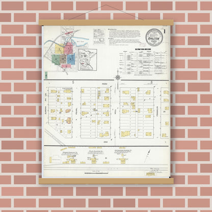 Old map wall art mockup — magnetic wood frame on brick wall — Sanborn Fire Insurance Map from Appleton, Swift County, Minnesota (1915) - Complete Map Set