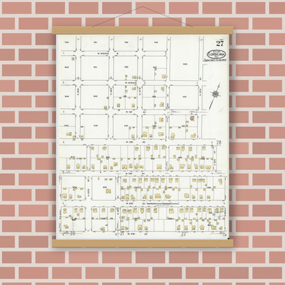 Old map wall art mockup — magnetic wood frame on brick wall — Sanborn Fire Insurance Map from Corsicana, Navarro County, Texas (1921), Sheet #0027