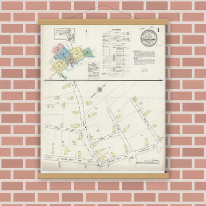 Old map wall art mockup — magnetic wood frame on brick wall — Sanborn Fire Insurance Map from Edgartown, Dukes County, Massachusetts (1914) - Complete Map Set